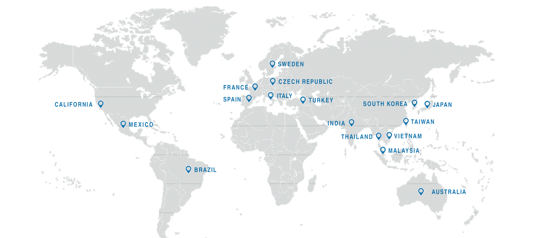 World map showing AeroBlast's distribution markets across North America, South America, Europe, the Middle East, Asia, and Australia.